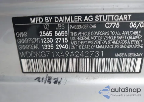 2009 Mercedes-Benz S 550 z USA, uszkodzony, nr VIN WDDNG71X49A242731